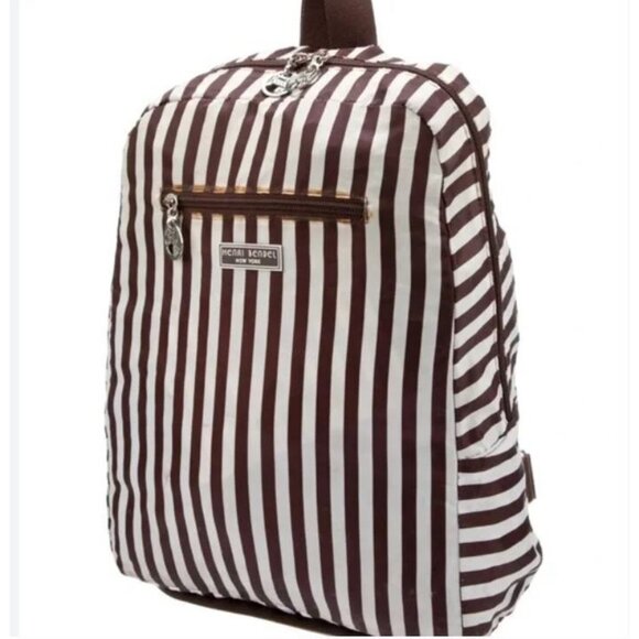 NEW NWT Henri Bendel Zip-Around Packable Backpack Brown Stripe Travel Bag - Picture 3 of 9